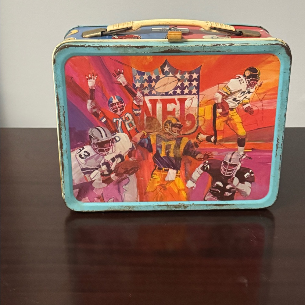 Vintage NFL Kids Toy Lunchbox - Vibrant Blue and Orange Design